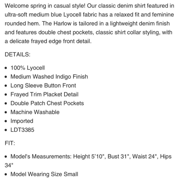 BeachLunchLounge Harlow Denim Shirt Medium Wash Frayed Trim Size Small - Picture 13 of 13